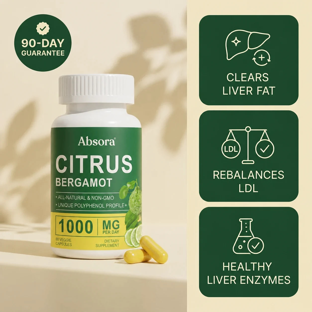 Absora Citrus Bergamot con tres beneficios para la salud del hígado